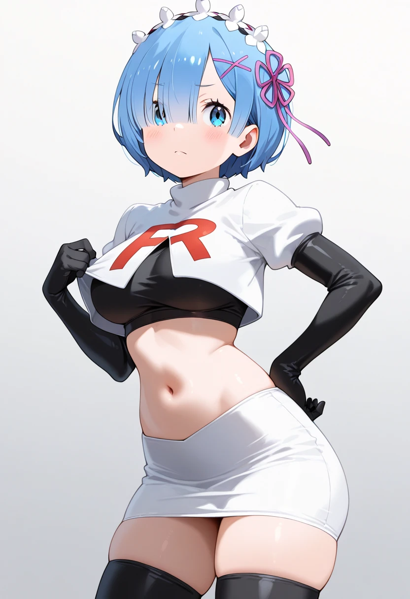 (day:1.7), sky background,a blue sky and clouds,
Green_short_hair,Blue_eyes,
1 girl, 20yo,mature female,Beautiful Finger,Beautiful long legs,Beautiful body,Beautiful Nose,Beautiful character design, perfect eyes, perfect face,
looking at viewer, (innocent_big_eyes:1.0),(expressionless:1.3), team rocket,team rocket uniform,white skirt,red letter R,crop top,black thigh-highs,black elbow gloves
NSFW,official art,extremely detailed CG unity 8k wallpaper, perfect lighting,Colorful, Bright_Front_face_Lighting,
(masterpiece:1.0),(best_quality:1.0), ultra high res,4K,ultra-detailed,
photography, 8K, HDR, highres, absurdres:1.2, Kodak portra 400, film grain, blurry background, bokeh:1.2, lens flare, (vibrant_color:1.2)
(Beautiful,large_Breasts:1.4), (beautiful_face:1.5),(narrow_waist),