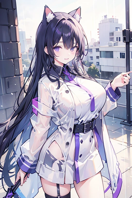 (masterpiece, best quality:1.2),illustration,8k,hd,1girl,solo,cowboy shot,blue_cloak,black_pantyhose,long_hair,red_necktie,black_ribbon,twintails,jacket,hair_ribbon,collared_dress,blue_hair,braid,ankle_boots,black_gloves,french_braid,short_dress,underbust,bangs,yellow_eyes,sidelocks,boots,large_breasts,brown_eyes,purple_hair,black_footwear,<lora:Essex(azur)>,
