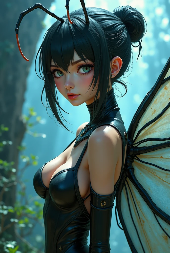 Insect humans、Semi-woman、eery、kook、Fine modeling of cicada faces、Compound、Insect face、slender body、Spread wings、