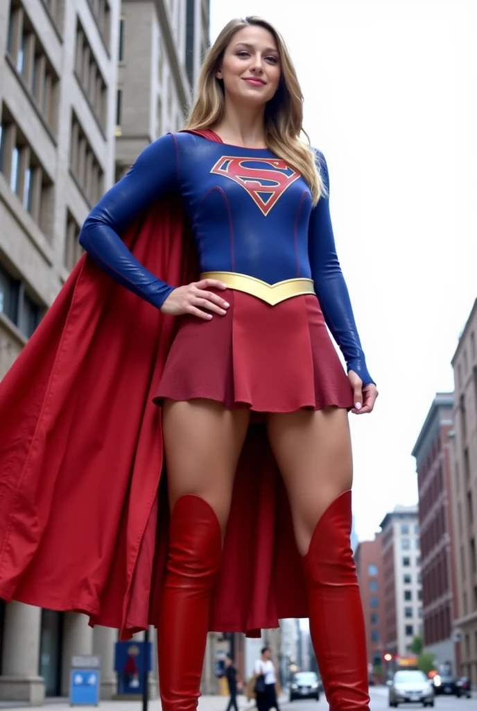 ((highest quality)), ((masterpiece)), (be familiar with), (High definition), (realistic), (realistic), (best shadow), low contrast, (Complex:1.4), side lighting, 8K, ((melissa Benoist)), ((SUPER GIRL)), perfect face、Detailed、(Accurate hand and finger depiction)、supergirl women、blonde、plump body、big breasts、constricted waist、big ass、Glamorous、glamorous、(squatting down)、NSFW, taking off panties、((Touching her vagina with her fingers:1.2)), (Masturbation:1.0), real vagina, eyes closed、(Shame:1.2)、sweating、front view、daytime、roof of the building、The background is skyscrapers and blue sky