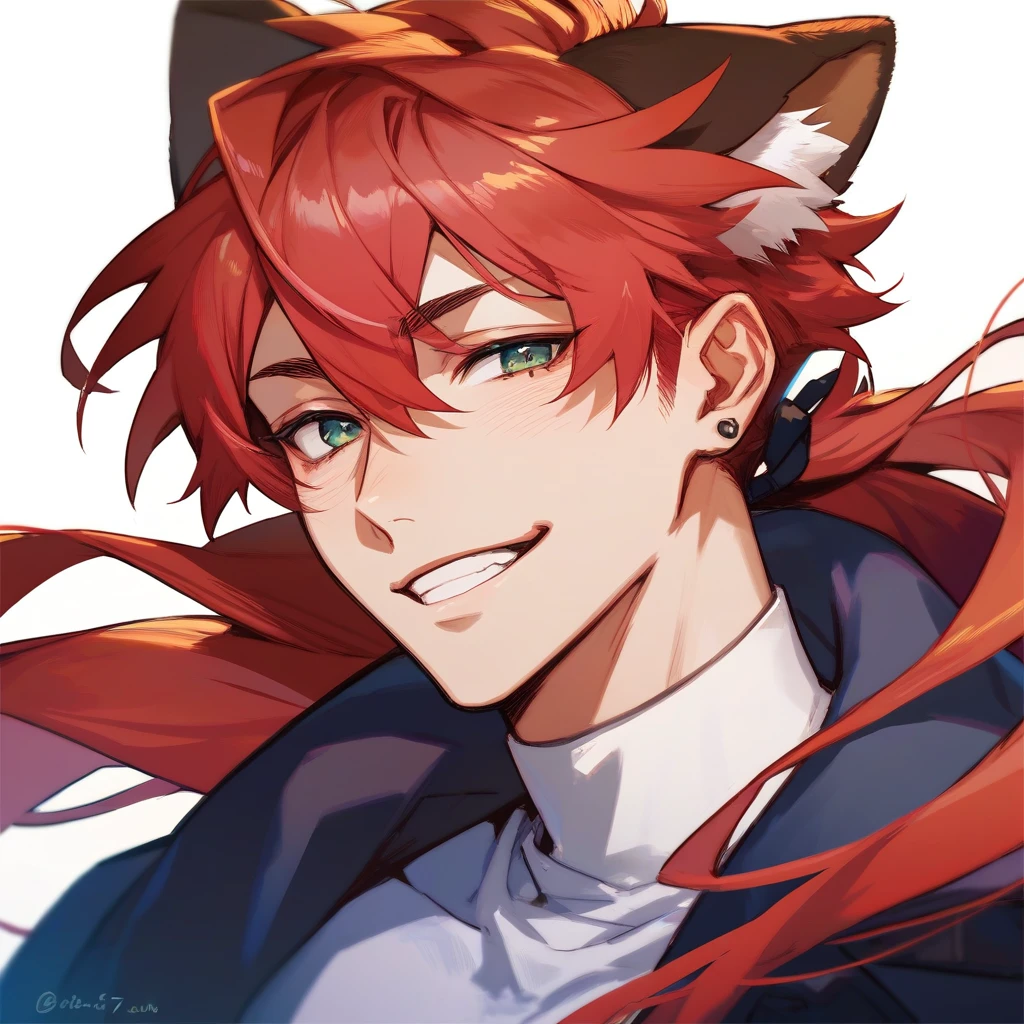 anime guy with red hair holding a blank sign, official character art, as an anime character, official art, trigger anime artstyle, fox nobushi, ( ( ( yoshinari yoh ) ) ), with index finger, male anime character, key anime art, official character illustration, in an anime style, key anime visuals, anime character, anime style characterAnime style digital artwork featuring a male character with red hair and red fox ears, wearing a red trench coat, black buttons, happy expression with sharp facial features and light skin. He holds a white sign in front of his face, action: holding a large white sign, The background is completely white Anime style digital artwork featuring a male character with red hair and red fox ears, wearing a red trench coat, black buttons, happy expression with sharp facial features and light skin. He holds a white sign in front of his face, action: holding a large white sign, the background is completely white, he is standing, seen in full body