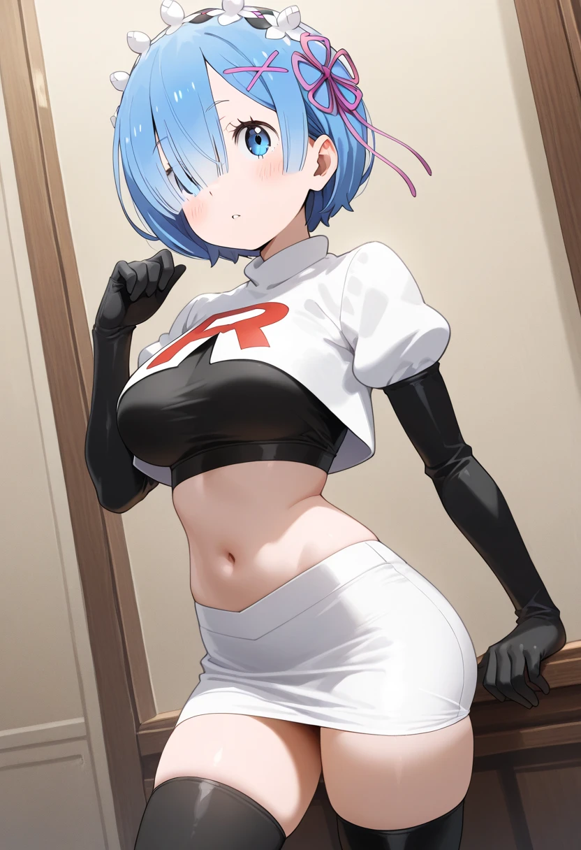 reiayanami, rei ayanami, blue hair, short hair, (red eyes:1.5), (small breast:1.2),
BREAK, headgear, team rocket,team rocket uniform,white skirt,red letter R,crop top,black thigh-highs,black elbow gloves
BREAK looking at viewer, (cowboy shot:1.5),
BREAK (masterpiece:1.2), best quality, high resolution, unity 8k wallpaper, (illustration:0.8), (beautiful detailed eyes:1.6), extremely detailed face, perfect lighting, extremely detailed CG, (perfect hands, perfect anatomy),