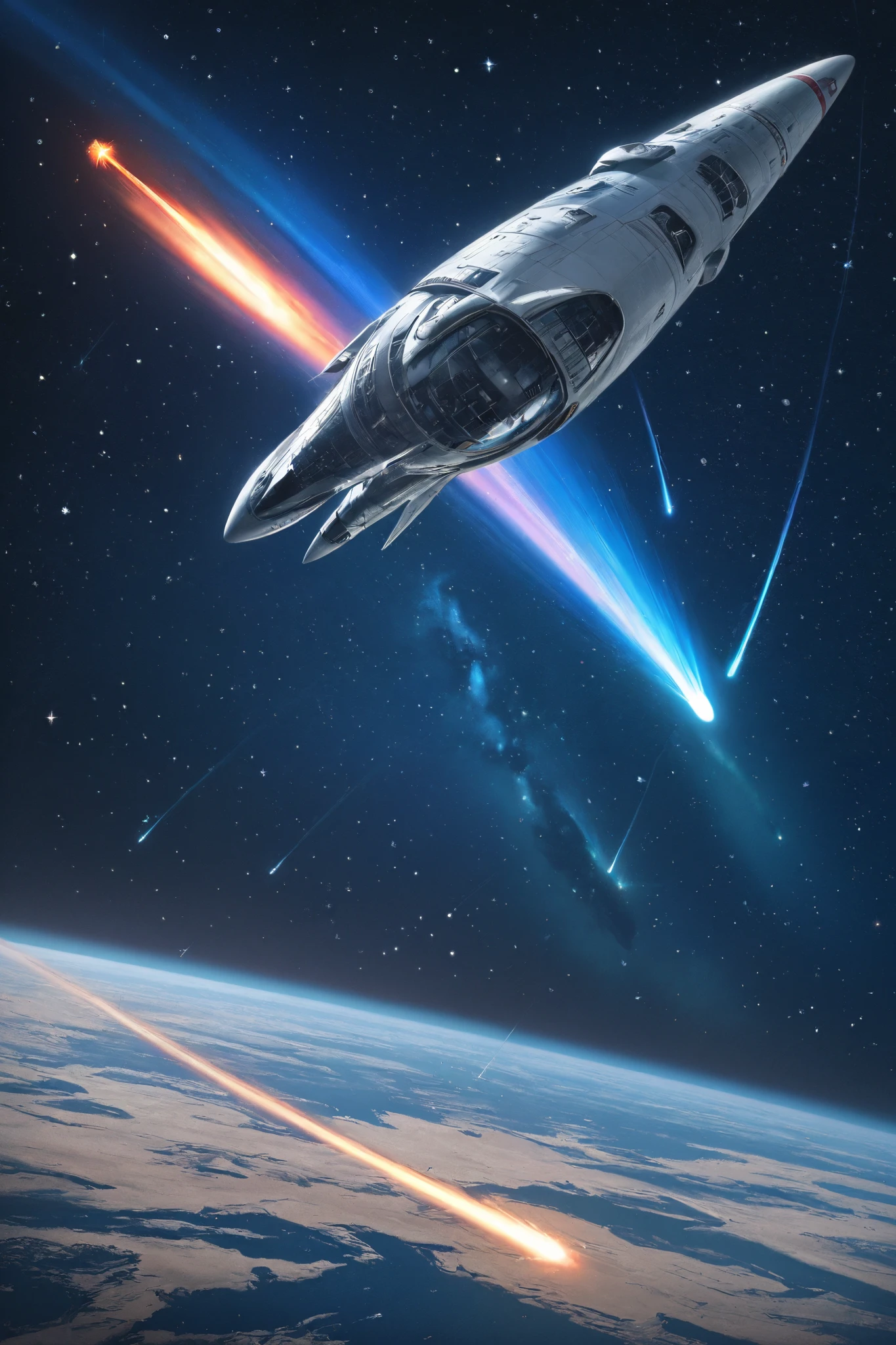 Space ship, captain future, comet, extremely fine and beautiful design, illustration, masterpiece,best quality, high resolution, 8k, dynamic production,