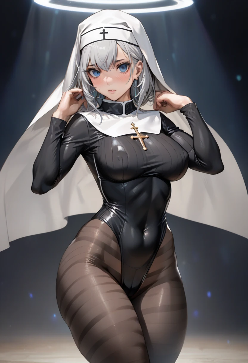 Beautiful 20 year old woman, (((Silver ponytail))),(((Dark Skin)))、Black Robe,(((Dark Shrine)))、naked、In the Dark、(((Photo taken from below)))、Female organ、pubic hair、(((Dark Cave)))