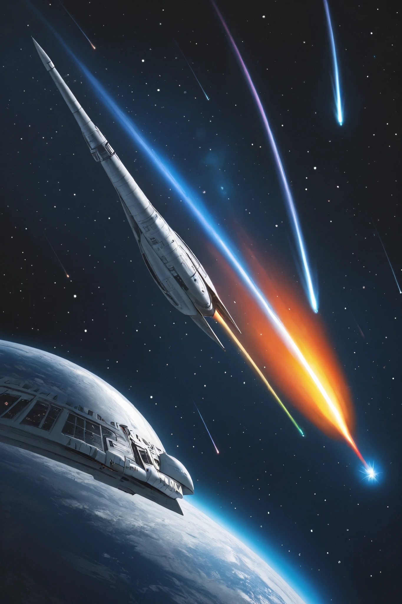 Space ship, captain future, comet, extremely fine and beautiful design, illustration, masterpiece,best quality, high resolution, 8k,