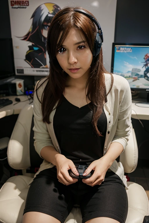 a nice gamer girl on a gaming laptop