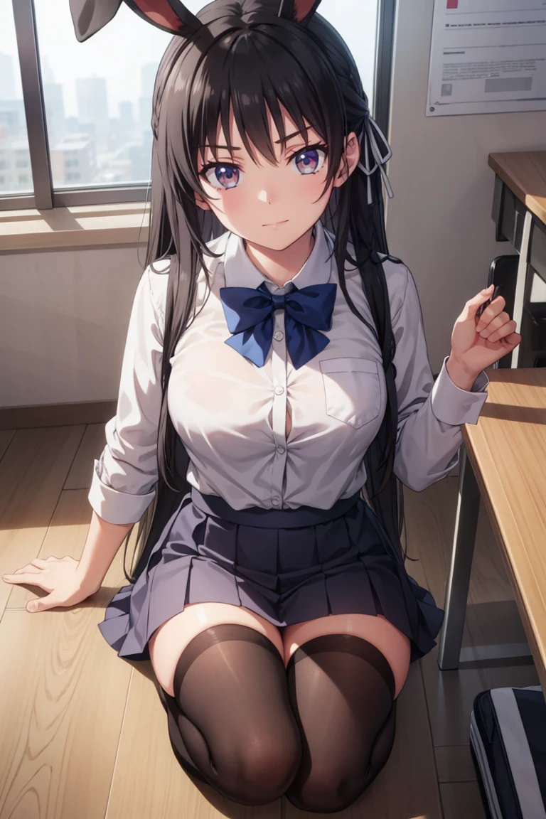 NSFW:1.4, 8k, highest quality, masterpiece, lively, real person, Wallpaper by Unity 8k, school classroom、sit at desk、sit with legs apart、(1 girl) , beautiful eyes, (delicate face) , perfect details, (best lighting) , (超Complexdetailed),、(taken from below:1.5)、Peeking out from under the skirt、cowboy shot、{Low - Angle:1.4}、show panties、laughter、smiling girl、high , {navy blue blazer:1.2}、{white shirt}、{yellow ribbon}、{gray pleated skirt}、((small breasts:1.2))、wears a proper uniform、(1 girl),(beautiful eyes、drawn in detail、face every detail、Masterpiece Side Light、masterpiece、highest quality、detailed、High resolution illustrations),delicate makeup, (Close-up:1.2)、throw、soft focus ground bokeh、turn to me and smile,black eye,Half-up hair with short bangs((blondes)))、curly hair,short hair, ((low twintaols:1.3), (short twin tails:1.3), Very detailed, Complex, table top, small ass、thin thighs、Very large breasts、Exposing the breasts、Bare your breasts、blush、Embarrassing、Black Hair