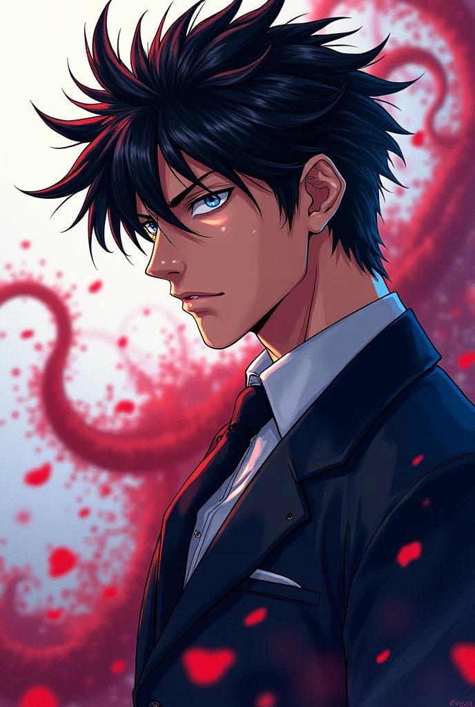 At night, by the window, Red Moon, a handsome boy, clenched fists, about to turn into a zombie, short black hair, white suit, red eyes, energy flow, energy, joy, high realism, 4K, chiaroscuro, super high detail