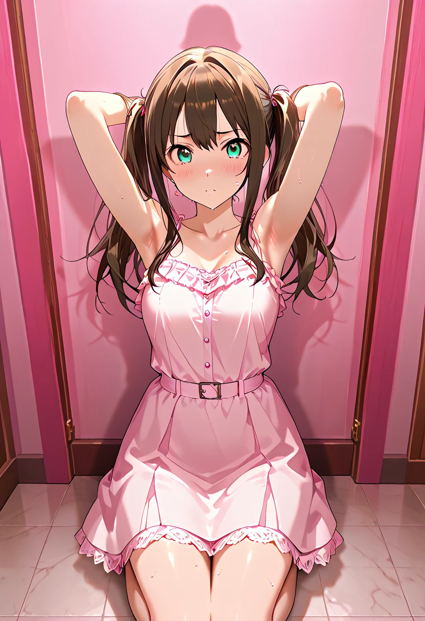 ((highest quality)), ((masterpiece)), (be familiar with), Perfect Face, indoor, Bedroom, Watching the audience,
One woman, Yuigahama Yui,
Open Mouth, Ecstatic expression, blush, smile,
Small breasts, Flat Chest, Young Girl, , , Girl,
Short Hair, Salmon-colored hair, Salmon-colored eyes, Side Pony,
Leg spread,