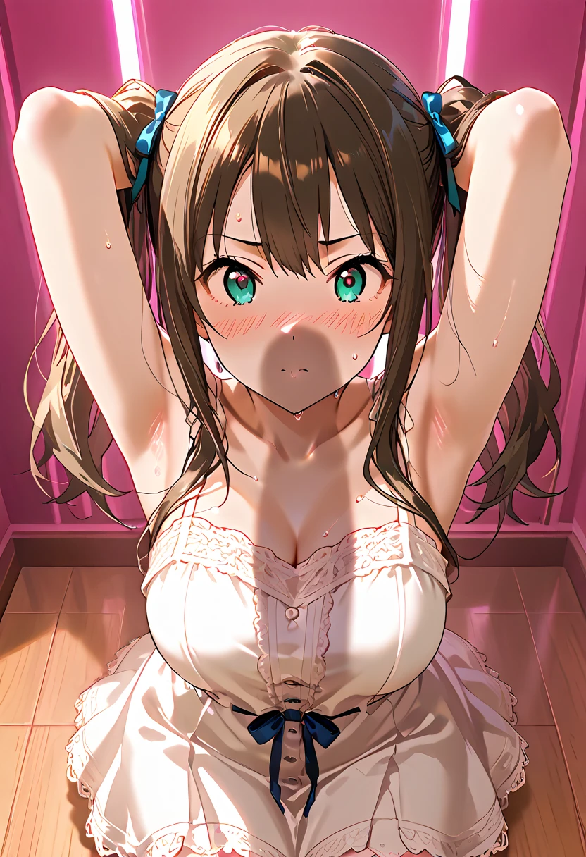 Cute beautiful girl、、Big Breasts、(Embarrassed, blushing, screaming and crying:1.4)、Tickling the armpits、Beautiful Eyes、Brown skin、Braid、upright、