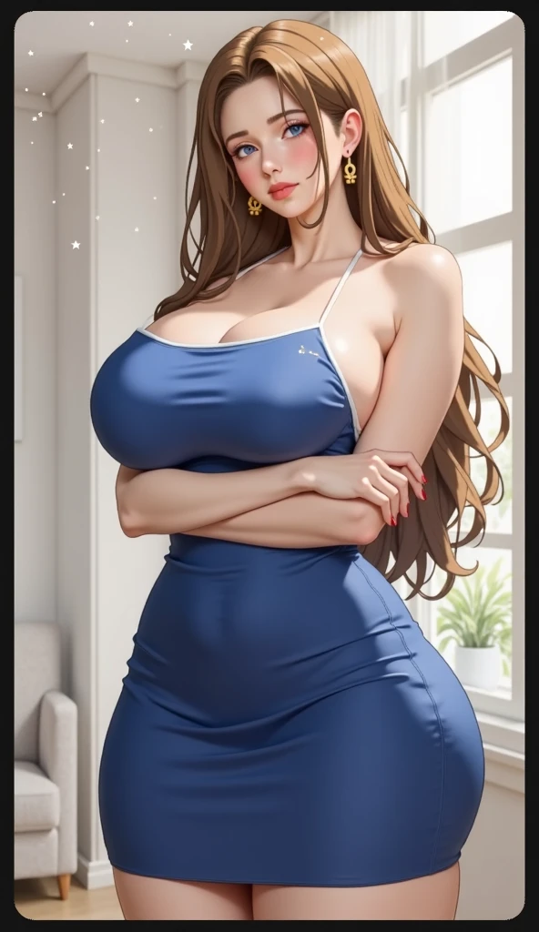 masterpiece, (photorealistic), (8K wallpaper) , (Best quality), perfect quality, One, (detailed eyes), woman,Librarian, Brunette hair, very beautiful, mature, 20 years, inside: (sexual inside bedroom standing), Face : Librarian, small smile, mature, very beautiful Face, plump Face, round Face, adult, plump cheeks, small smile, very beautiful, cute Face, young, short brunette hair, big purple eyes) , figure: ( very full body, very full figure, very thicc, very thicc, thicc, soft belly, soft belly bottom, big deep navel, Very soft, Very seductive, thicc buns, sexual curves, wide hips, thick thighs, fat ass, sexual, massive soft breasts, Cupcake top, very thicc thighs, thick thighs, incredibly wide hips) , cloth : (bodycon, tight-fitting closed-blouse strained-buttons closed blouse, pants) curly brunette hair