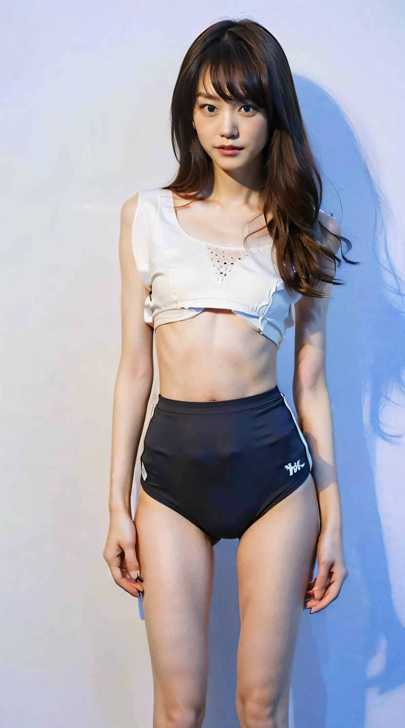 (best quality:1.4), (ultra highres:1.2), (photorealistic:1.4), (8k, RAW photo:1.2),(portrait shot:1.3), bmangpor, 1girl, solo, long hair, black hair, upper body, white shirt, crop top, navel, medium shot, Perfect dynamic composition, Sexy Dynamic Pose,