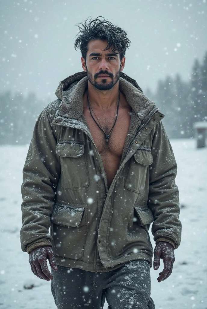 1 stocky shirtless Russian gay is standing with his legs and thighs opened and spread in the snow with wide landscape of snowfield , 1 man only, no other people, iceblocks and icelake and snow scene, he is wearing white fur gloves, fur woolen hat to cover snow , moustache, facial hair, white transparent thong bikini highlighting big bulge and big butts, Wear knee-length fur shoes.,masculine and stocky, shirtless, handsome face with detailed facial features, shirtless and wearing nothing, correct accurate male anatomy,skinny boy body, muscle body,sport body, big muscle, Handsome face, wet oiled waxy shiny greasy muscles and skin, flawless white skin, masterpiece, professional DSLR shoot and retouching, illustration art, shadow, highlight, sharpness, depth of field, dessert and Russian snow field environment, sexy, hot gay erotic illustration art, sexy and hot