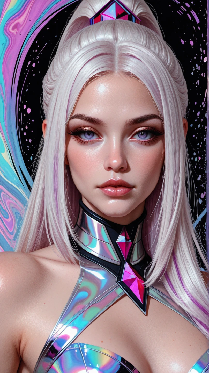 Beautiful young woman, (silver holographic latex plugsuit:1.4), shiny glitter stars around, master piece composition, ultra sharp details, perfect face, ideal shapes, (realistic:1.3), realistic light and shadows, 3d concept art --auto --s2