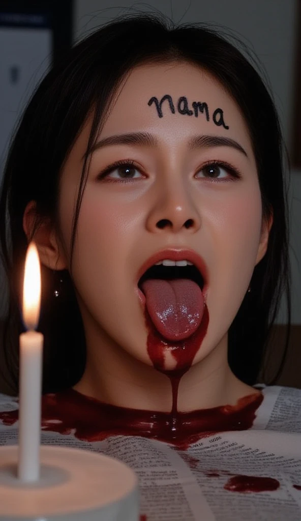 a close up of a woman with a big dick on her face, thick Red lips, thick lips, sexy Red lips, big Red lips, deep Red lips, small and thick Red lips, luscious Red lips, sexy lips, Red lips, huge lips, big lips, hand on his chin, delicious lips, inspired by Hedi Xandt