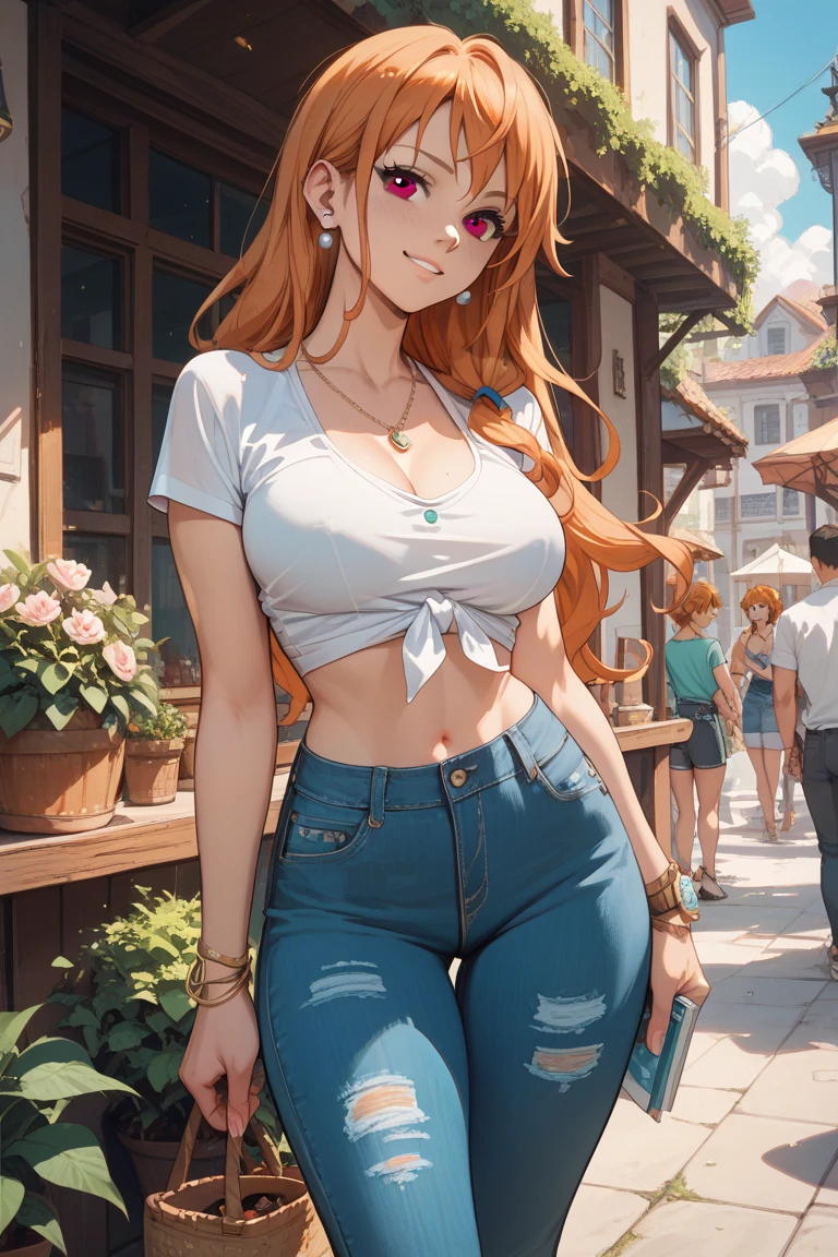 Sunset shimmer outside in a park in autumn, fall colors, cold, shivering, skimpy clothes, very short denim ((skirt)), white see-through top, bare shoulders, pokies