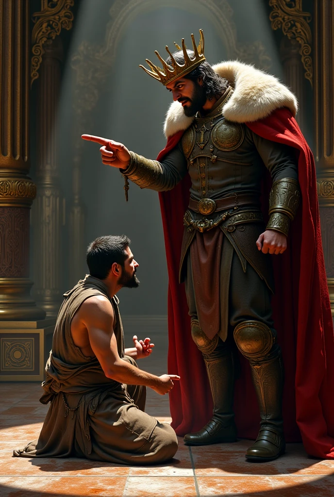  King Xerxes furiously pointing his finger at Haman