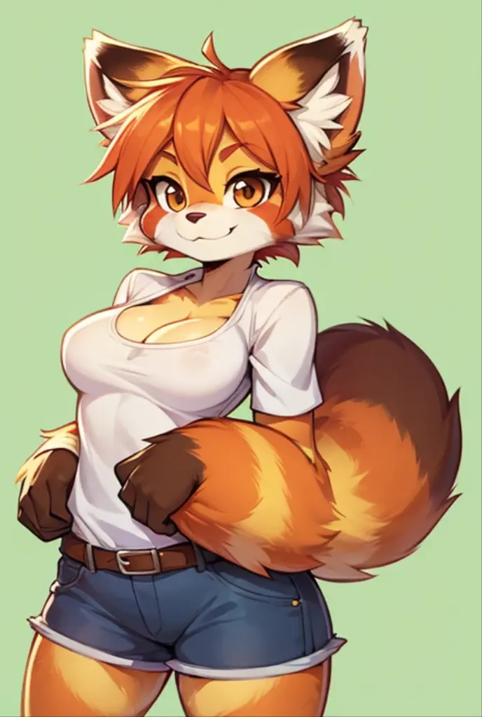 1girl, RetsukoCzar, (two-toned fur, orange fur, black eyes, whiskers, animal ears, racoon tail, striped tail, snout), (skirt, shirt, tiny breasts), (interior, house, sexy), (masterpiece:1.2), hires, ultra-high resolution, 8K, high quality, (sharp focus:1.2), clean, crisp, cinematic,
