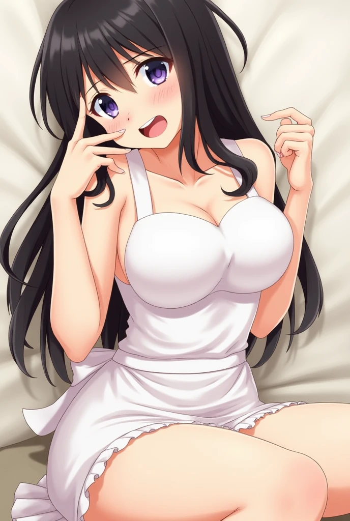 Mai sakurajima anime, Brunette woman with brown eyes, square hairstyle, with a very beautiful body shape, in white stockings and a white short skirt, very sweet.
