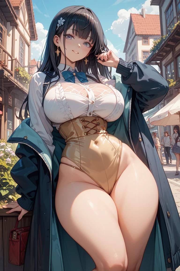 ((Giant saggy tits)),((caderas anchas)),((chica blanca)),((Long brown hair with braids)),((brown eyes)),((thicc thights)),((gafas)),Thicc MILF,((ropa de diosa japonesa))