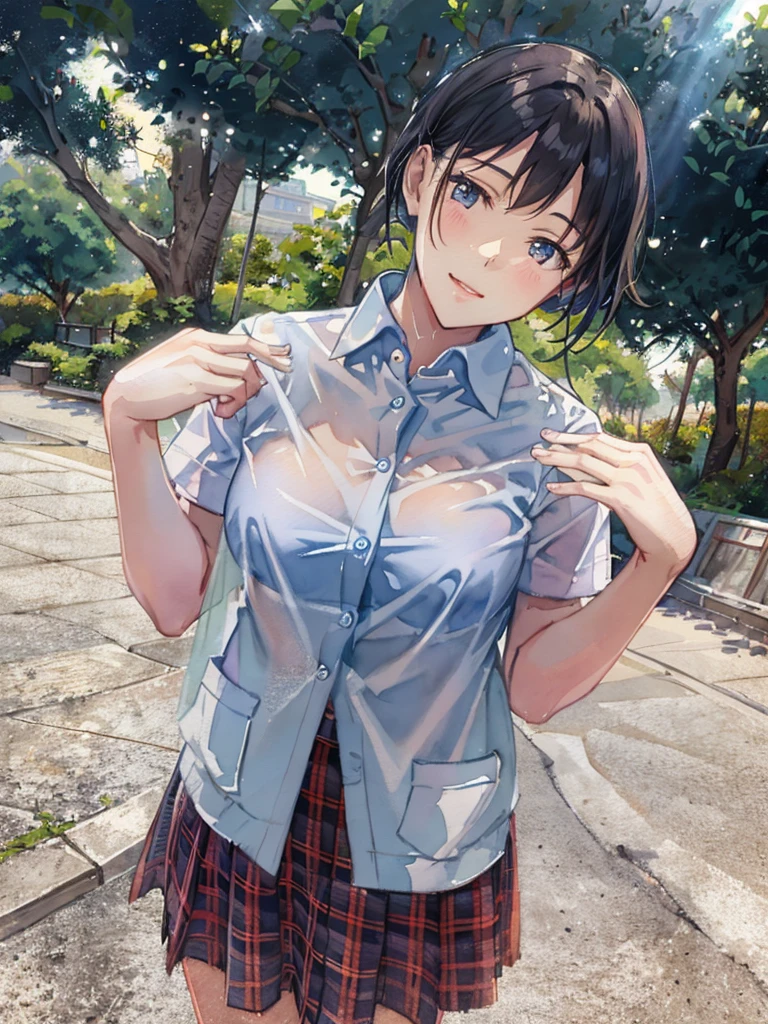 、A smile full of happiness、((Nearly naked:1.3))、Nearly naked、、grass、sweating、standing、(((Long legs、Thighs Thighs Thighs Thighs)))、Sun visor、Medium Hair、Cleavage、One girl，Golf Players，Perfect Face，Crispy breasts, Uneven buttocks,Pastel color sports short sleeve，(((short tight white skirt)))，White sports socks，White shoes，Wet body，Swinging a golf club，Golf course，sunny day，cloud， Detailed Background, Clothing Details, Perfect balance, Film Grain, The Colors of Fuji, Light and dark contrast, masterpiece, High detail, high quality, High resolution, Cinema Lighting, 8K, Textured skin, Super detailed