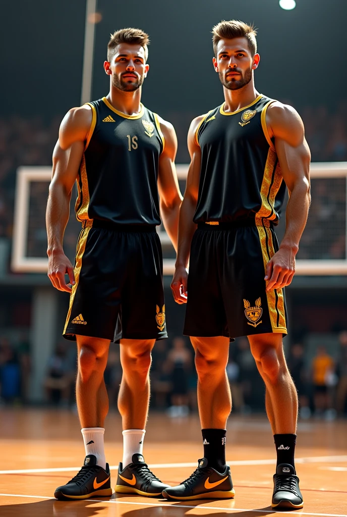 a black gay male couple of men in basketball gear romantic embrace, basketball jersey and shorts, face to face, college basketball players, two men facing eachother, european and african, homoerotic, huge gigantic bubble butt sticking out, big booty poking out, darius zawadzki and tom bagshaw, inspired by Hedi Xandt, brown skin man egyptian prince, by Hedi Xandt, edmund blair and charlie bowater, inspired by Frederick Lord Leighton, wlop and andrei riabovitchev, charlie bowater and mark brooks, tom holland, black gay, Beautiful, breathtaking, full body, interracial gay men, brownskin African Nigerian shortcurlyafro, short hair, rendering, digital painting, males only, beautiful attractive male lovers. nice pose , holding romantic , lushill style, digital painting, beautiful, realistic, Art by Daniela Uhlig and Tatiana Suarez, a proud beauty loving male couple, ,realistic face shapes, smilie beige, tasteful, no visible penis, beautiful perfect lips, excellent nose, high detail, 8k, mystical, magical, ultra hd, realistic, vivid colors, highly detailed, UHD drawing, pen and ink, perfect composition, beautifully detailed intricate insanely detailed octane rendering trending on artstation, 8k artistic photography, photorealistic concept art, soft natural volumetric cinematic perfect light, perfectly proportioned realistic lips
