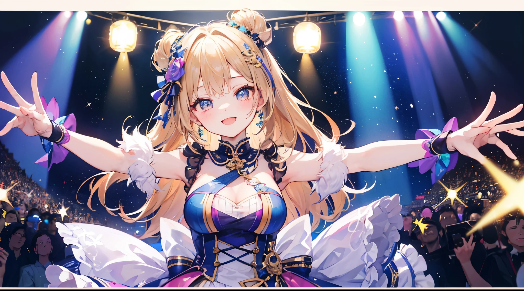 1 woman, expression of happiness, dance club dress, dancing at trance music show, highly detailed, high resolution, intricate details, Lens flare, centered image