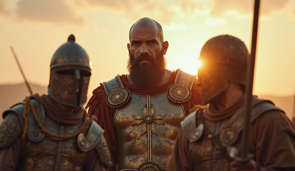 Jovem David com sling vs Goliath Giant, Bible, Realistic, 4k, um de frente pro outro, Giant in War Armor in Bible Times