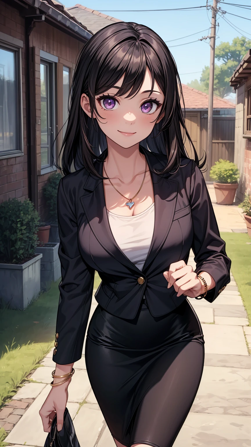 （8K、highest quality、highest quality、masterpiece、ultra high resolution、beautiful woman with perfect figure、emphasize cleavage、carefully crafted face、beautiful fingers、beautiful hands、skin texture），whole body、idol sculpture、((twin tails)、alone、beautiful double eyelids、smile, (black office lady suit、black office lady suit)、(woman)、cherry blossoms、Cherry-blossom viewing、