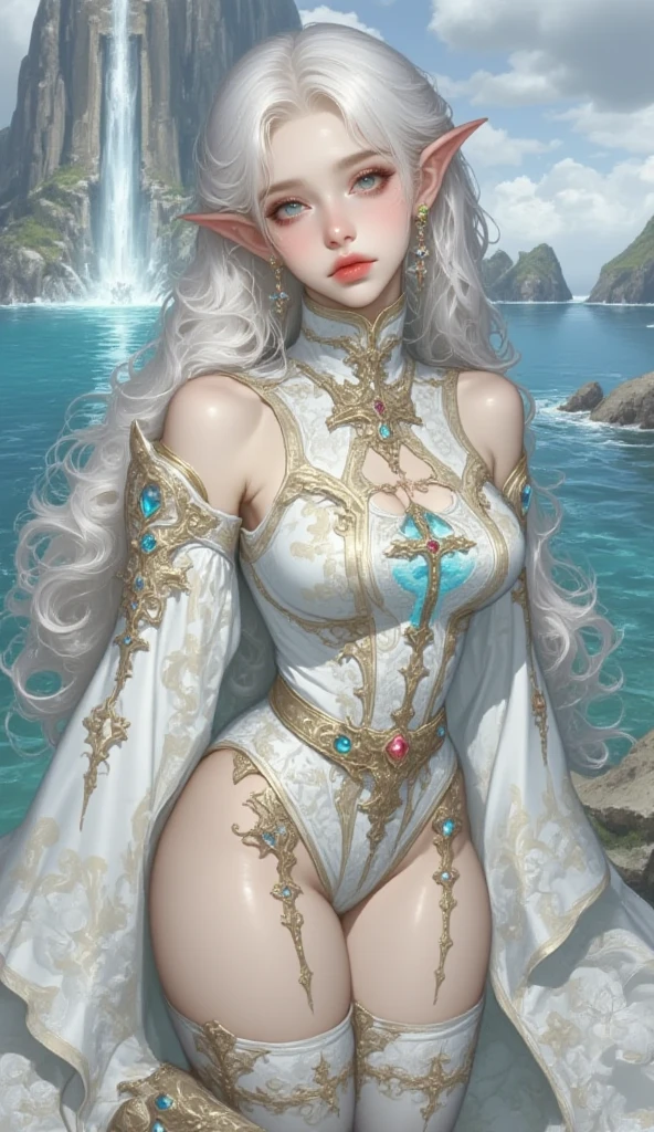 2lady, Kneel down, Back,Stretch your legs,foot,foot趾,White hair,Sexy,Nude Jersey, Holding a long sword,Side breast, Sexy的大腿,大wave发,Holding a spear,The fox is nearby,Delicate face, black eyes, A faint smile, become a, Large Breasts, Moonlit sky,Sky background at night,Ocean,wave,Rose