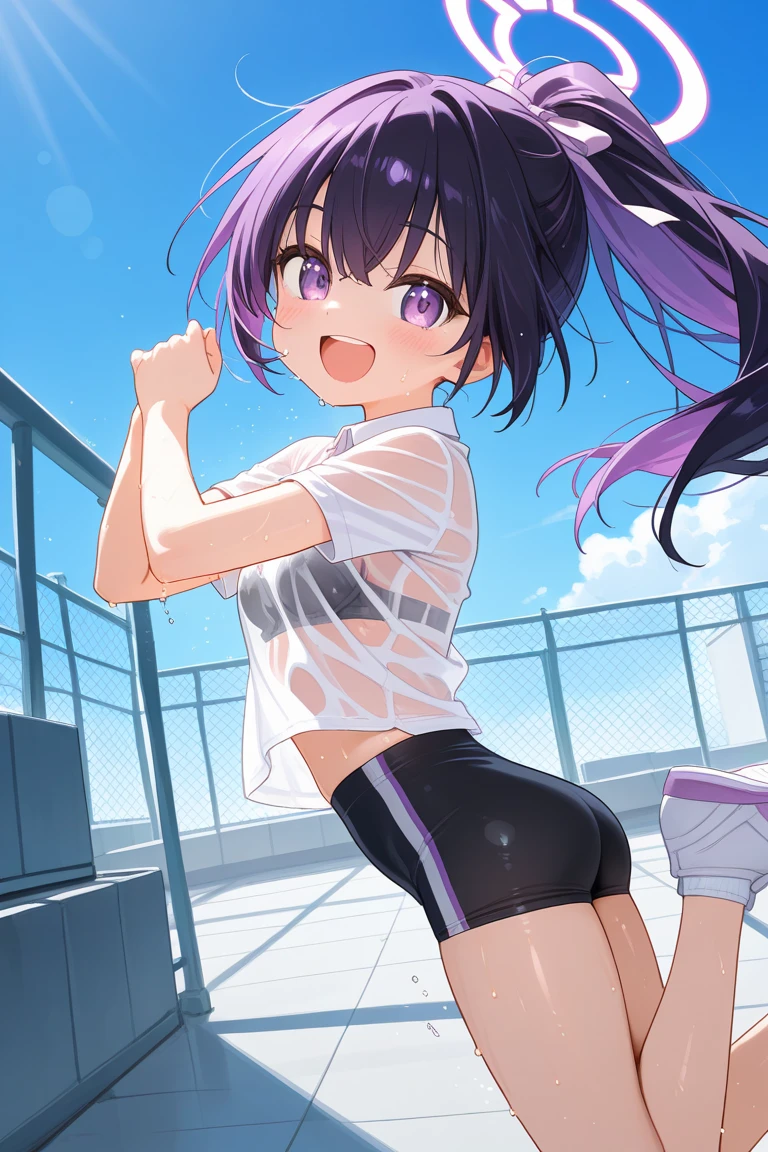 purple color  hair　Good luck to exercise　pupils　Athletics　年轻　Naughty Poses　cute little　tits out　friendly