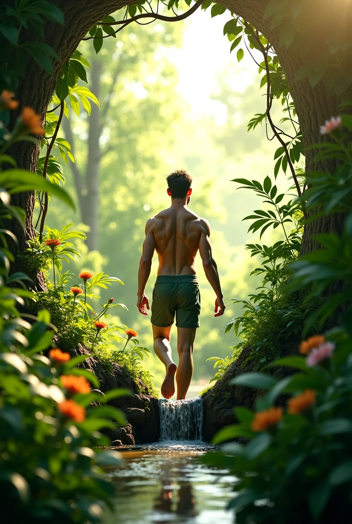 A naked man in a forest