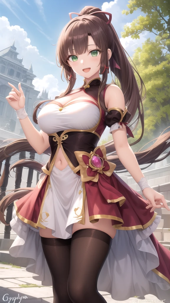 (masterpiece), (best quality), detailed,
1 girl, soro, twintails, long wavy hair twintails.hairs between eyes,dark green eyes ,dark green hair, (magical girl:1.2),
bow, dress, (pink:0.6), over legwear, boots, too many frills, too many bow, standing,striped panties.magical stick, mechanical stick, magic cercle, frying,