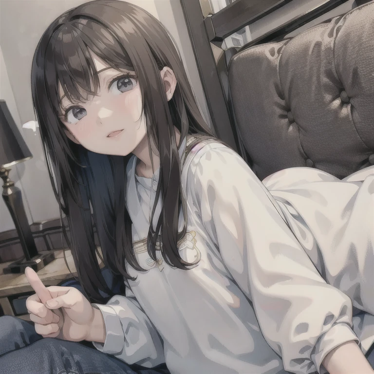 An absurd solution, High resolution, (masterpiece: 1.4), Very detailed, (((Detailed face, Detailed Expression)), Two Girls, Girl and Girl, friend, best friend, Classmate, relax, ponytail, Bob, sitting on bed, Sitting on the floor, Two people having a conversation, Room Background, friend, Relatives and friends, Home, 1k, Small room, curtain, bed, tv set, machine, Loungewear, Kyoto Animation, Kyoto Animationの雰囲気, (Tears in my eyes)