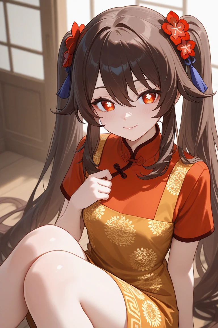 Period drama manga style A 15-year-old super beautiful Chinese young lady with black hair in a bun cut wearing a super shiny red long-sleeved Chinese dress She is wearing red long-sleeved pants with a zipper at the crotch. Her pants were unzipped and her pussy was exposed