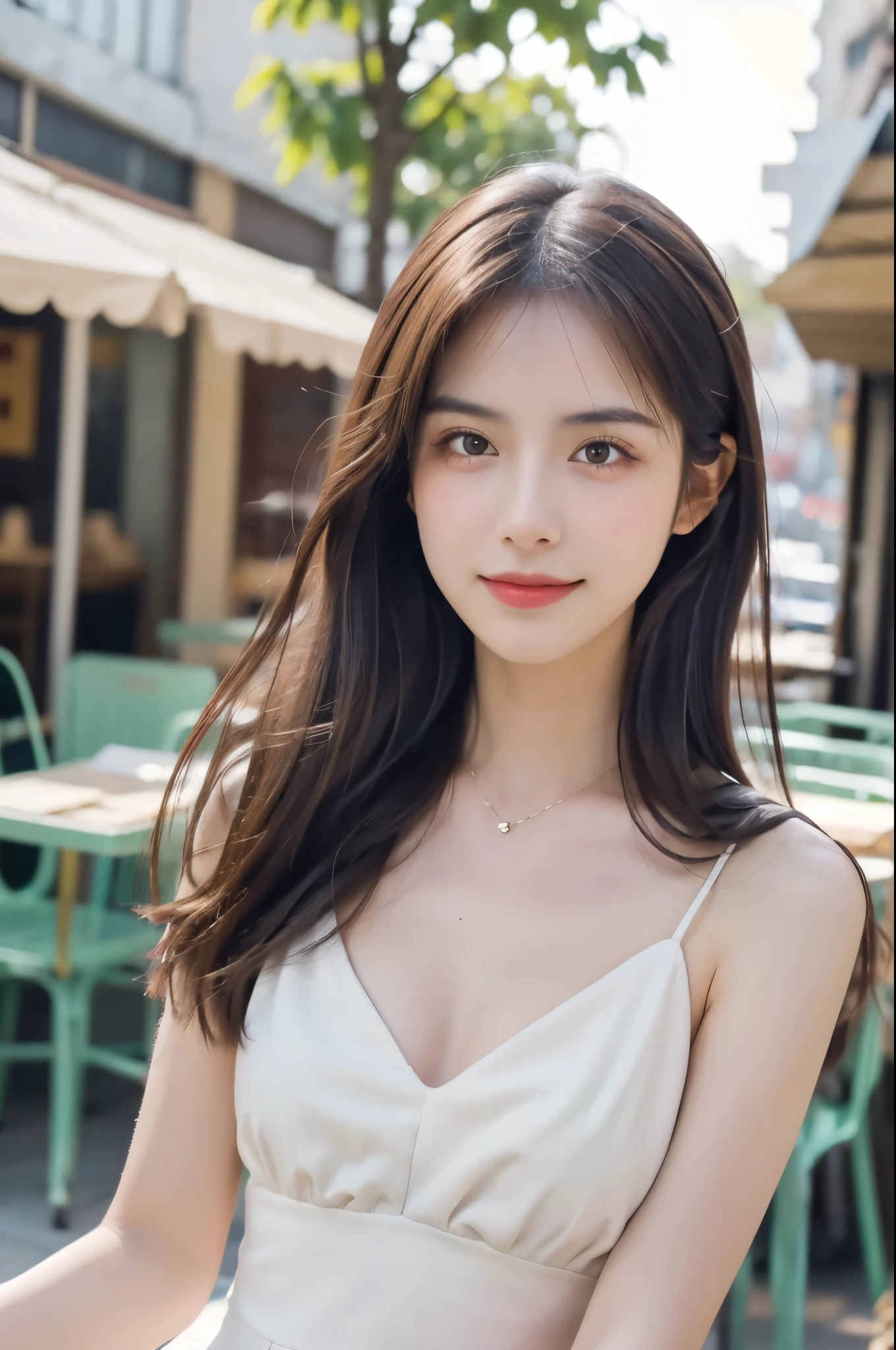 masterpiece、top-quality)、1 beautiful girl、((Wearing black sunglasses )), (Detailed beautiful eyes), ((Detailed skin)) , ((Detailed medium hair)), in the white villa、((Boyish Brown Medium Hair))、((Smaller face))、((Neutral face))、((Face seen from the side))、((Light brown eyes))、((Korean Girl))、((18year old))、((cool lady))、((A shy smile on his face))、((Korean Makeup))、((elongated and sharp eyes))、((Happy dating))、((boyish))、((Shot from the same height as your face)、full body , RAW photos, on the white villa ), ((CG rendering)), ((Blurred background)), ((16K)), ((Very detailed)), ((wallpaper)), ((depth of field)), ((movie light)), (( Ray tracing)).