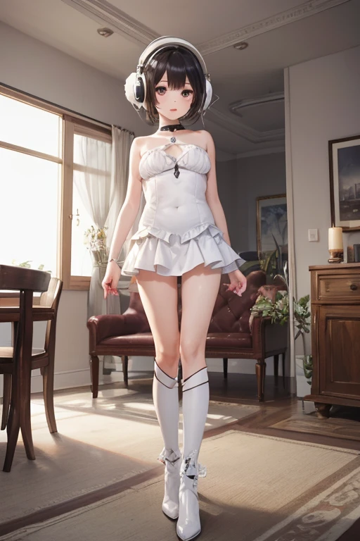 masutepiece high-level image quality Top image quality 8K Lady(Soio) Full body portrait Long Globe((white glove)(Long gloves)(Elbow)) white panty hose((blanche)) pain planche) an lingerie((Sleeveless)(Tube Top)(blanche)(frilld)) Wolf ears shorth hair((short-cut)(White hair)(perm)(fluffly)) Eye color is blue Put your hands on your hips A smile((Opening Mouth)(red cheek ground and(Bedroom)