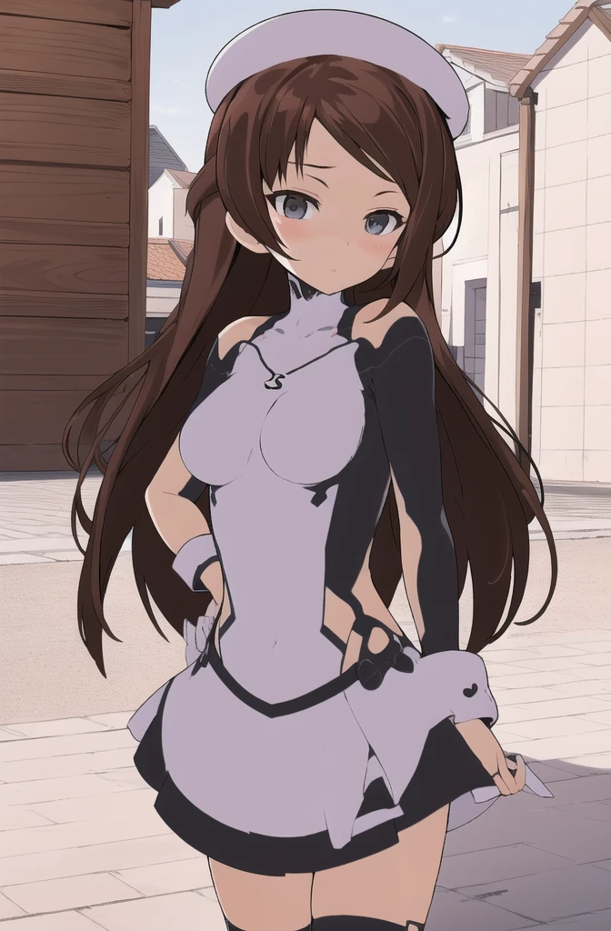 standing in a white tiled floor,gradient_background,
bare_shoulders,white hat,white dress,
,<lora:saiminSeishidou:0.2>,<lora:Mai_Shiranui-KK77-V2:0.1>,<lora:3DCustomGirl-KK77-V1:0.7>,
bangs,brown_hair,green_eyes,long_hair,turtleneck,
1 girl, 20yo,mature female,Beautiful Finger,Beautiful long legs,Beautiful body,Beautiful Nose,Beautiful character design, perfect eyes, perfect face,
looking at viewer,
NSFW,official art,extremely detailed CG unity 8k wallpaper, perfect lighting,Colorful, Bright_Front_face_Lighting,
(masterpiece:1.0),(best_quality:1.0), ultra high res,4K,ultra-detailed,
photography, 8K, HDR, highres, absurdres:1.2, Kodak portra 400, film grain, blurry background, bokeh:1.2, lens flare, (vibrant_color:1.2)
(Beautiful,large_Breasts:1.4), (beautiful_face:1.5),(narrow_waist),