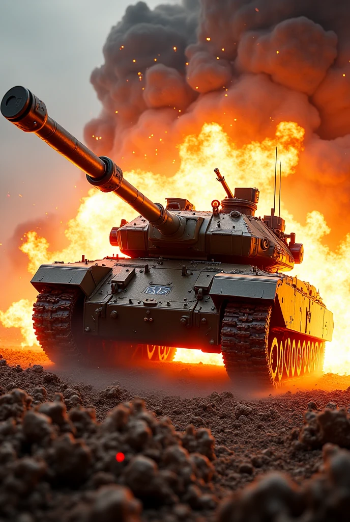 Realistic depiction、Skin that reflects light、chains, military、cyber punk、Armored Tank、armored tank, in big battle, in the future、 science that has developed too much、Hellish scene、(((Caterpillar)))、tank have mech technology arms, Detailed Images、high quality、High Resolution、explosion、inflammation、toilet、