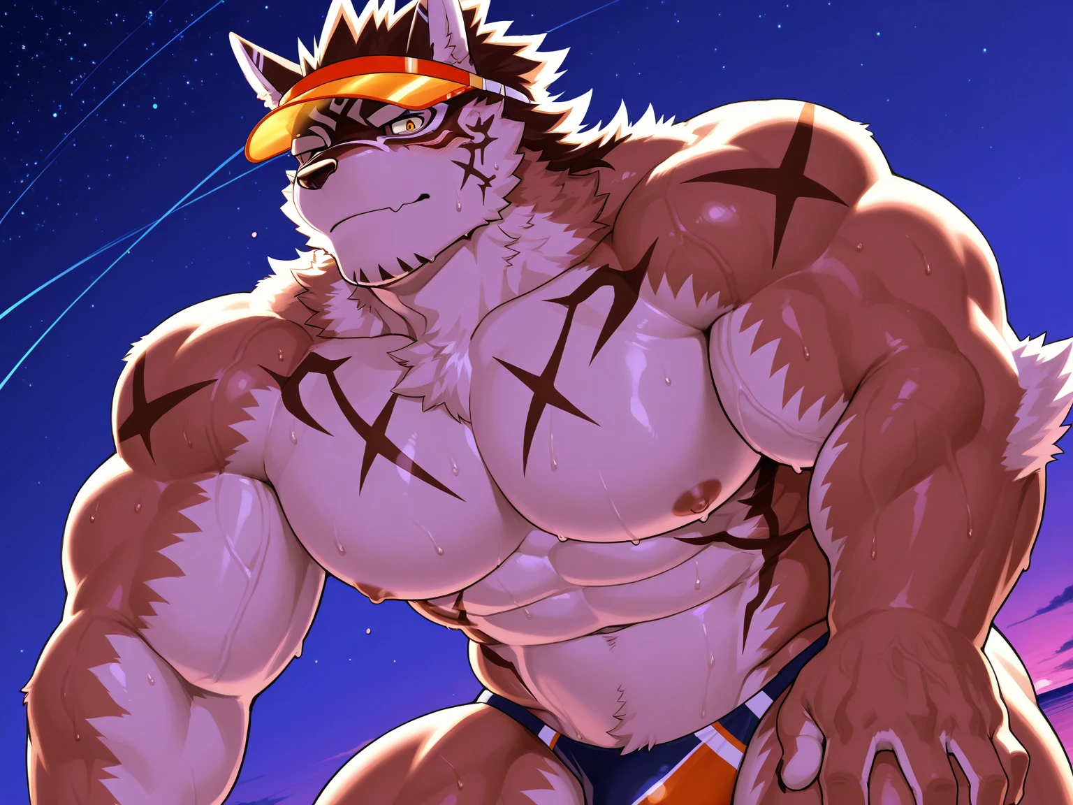 Overly muscular Glamrock Freddy flexing his back muscles wearing a jockstrap 4K