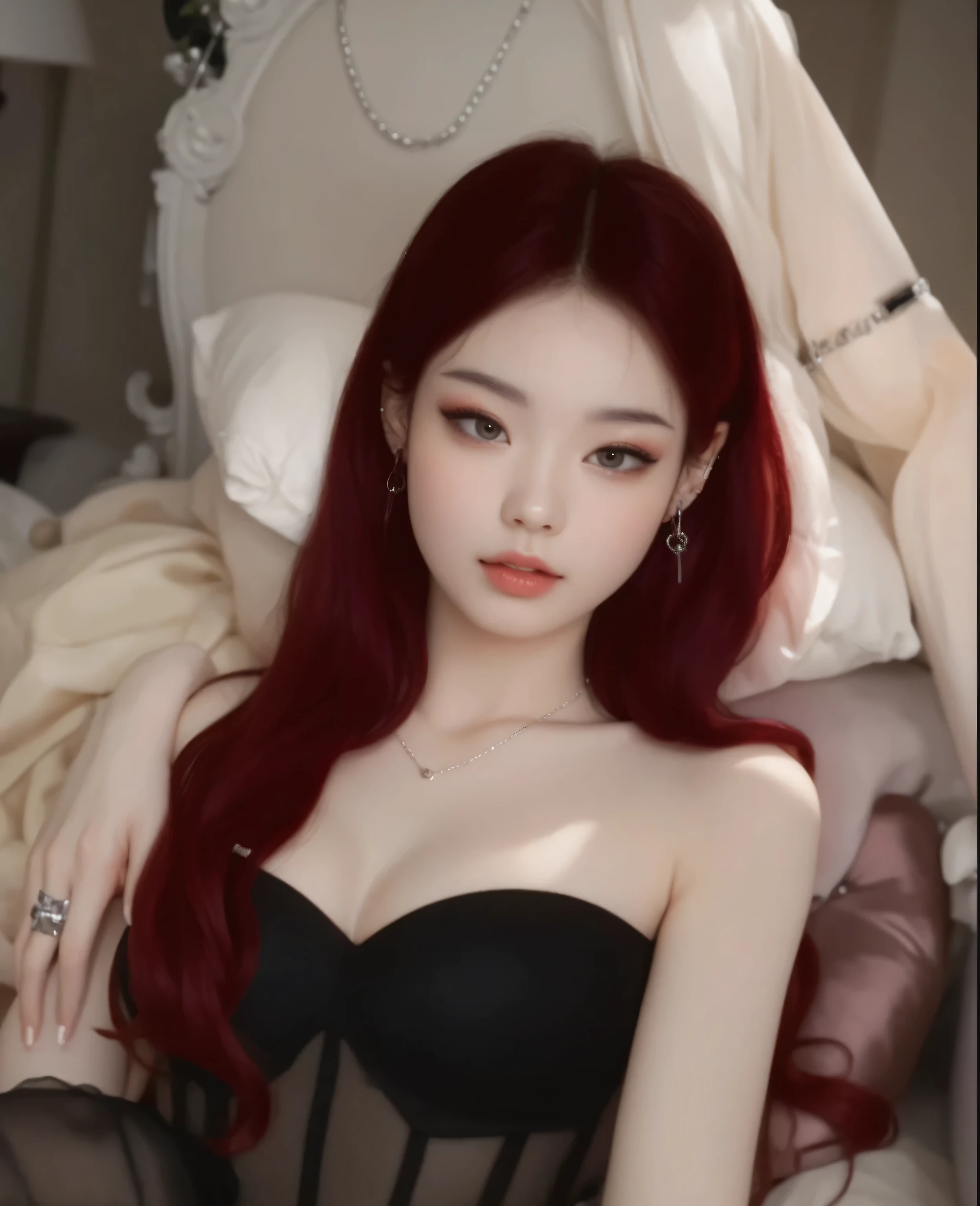 mulher com cabelos ruivos e uma jaqueta preta posando para uma foto, amoranto, better known as amoranto, with pale skin, Anna Nikonova aka Newmilky, young beautiful amoranto, red bra, pale red, Red head, garota ruiva, very very pale white skin, very pale skin, very pale white skin