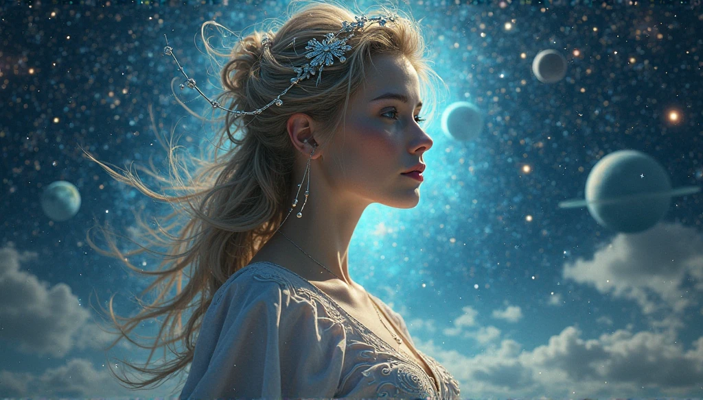 (best quality,4k,8k,highres,masterpiece:1.2), ultra-detailed, (realistic,photorealistic,photo-realistic:1.37),(Numerous award-winning masterpieces, incredibly detailed and textured, maximal resolution and clarity), (Hyper-realistic:1.4)a beautiful girl in the foreground, (She is half French, and is a stunning beauty with detailed eyes and a high nose:1.1), thick eyebrows, detailed facial features, long graceful neck, flowing locks of hair, poised and elegant posture, dreamy atmosphere, Surrealism, mystical aura, Charlie Bowater, 19th-century France, seductive, (detailed landscape of asgard in the background, aurora shining in the sky:1.6), (starry night sky with constellations:1.5), highly detailed, 8k, ultra-detailed, photorealistic, masterpiece, (natural lighting:1.4)