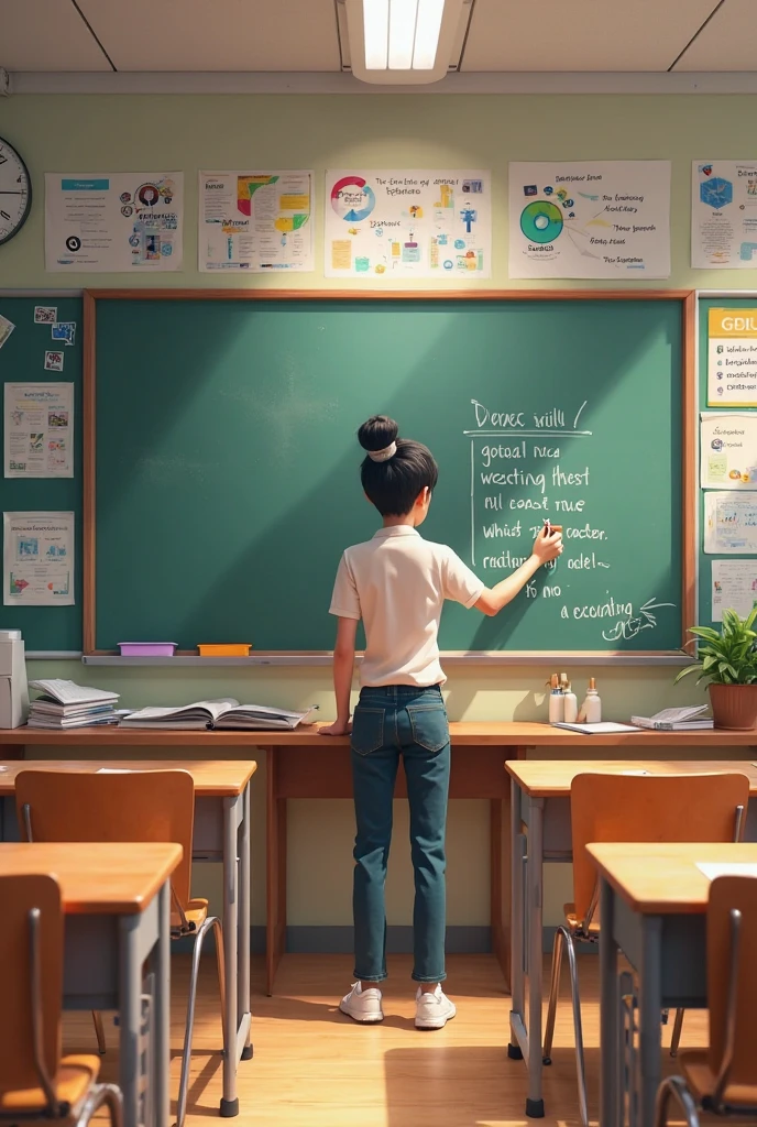 pupils，schoolboy，Class，give a lecture，Write homework，Masterpiece, Best quality, High quality,Extremely detailed Cg Unity 8K wallpaper, Best quality, Ultra-detailed, high resolution,inside in room，In the classroom，blackboards，janelas，pupils，Do homework，write，give a lecture，
