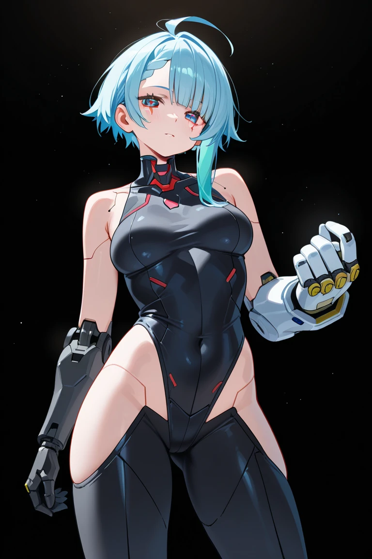 {{1 female},{{{{{Tabletop++, Highest quality++, Super detailed+, Ultra-high resolution,(Realistic:1.4)Cowboy Shot,Hatsune Miku, (VOCALOID)RAW Photos,(Hatsune Miku)+,(Hatsune Miku)+, (VOCALOID) Expressionless, Light blue hair, Red eyes ,clavicle, Twin tails, ((black doll suit girl 1.6)),so beautiful, Highest quality, Absurd, One Girl, Brainwashed,}}}} Hollow Eyes,(Eyes glow red :1.4)), ((:1.1))、(The shape of the genitals is visible)) cyber punk, Dark Lab, Dark Room,(Neon Light:1.2), (night:1.5), (Stand and raise your right arm in a salute, Place your left hand on your hip)