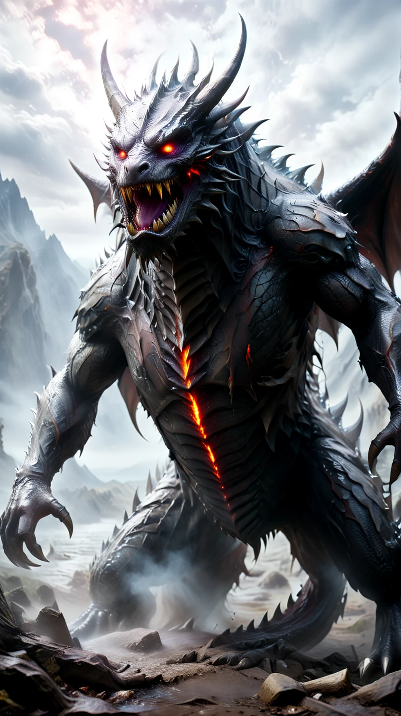 Realistic photos, RAW Photos, daemon, attacks viewer, Powerful movements, jump on prey, ((Dynamic jump)), Sharp Claws, daemon approaching from above, sudden approach, Bad-tempered, dynamic Shot from grand, flame magic