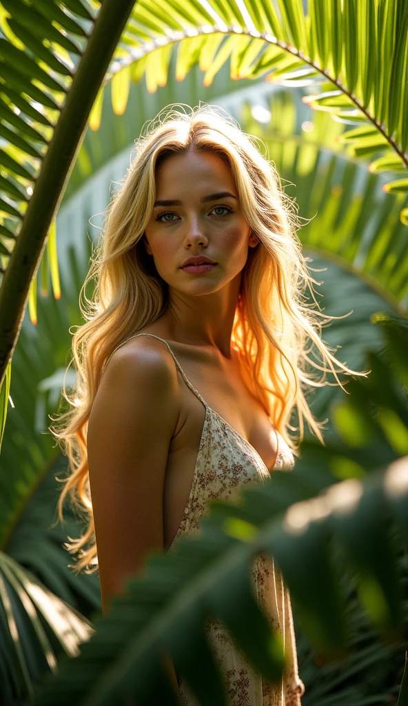 Masterpiece, a girl, CyberRealistic, closup photo, ultra realistic,(style), cinematic lighting, goddes look, goddess look, trident on hand, standing, upper body, golden sleeveless sexy dress, detailed light golden blond long hair, detailed realistic dark pink lips, strawberry lips, arrogant look, raw photo, deep detailed face, small breast, semi golden pink skin, shinning body, deep forest depth of field, natur, natural beauty,