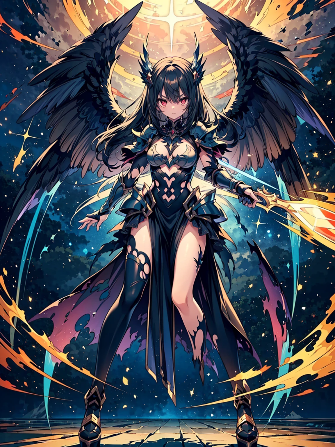 ((highest quality)),(ultra high resolution),(Super detailed),(detailed description),((best CG)),(best work of art),super precision art,amazing drawing art,(Fantasy art with intricate detail:1.5), A spear of light that pierces heaven and earth,Lightning emanating from the aurora cuts through the night sky,Angels blowing the trumpets of the end