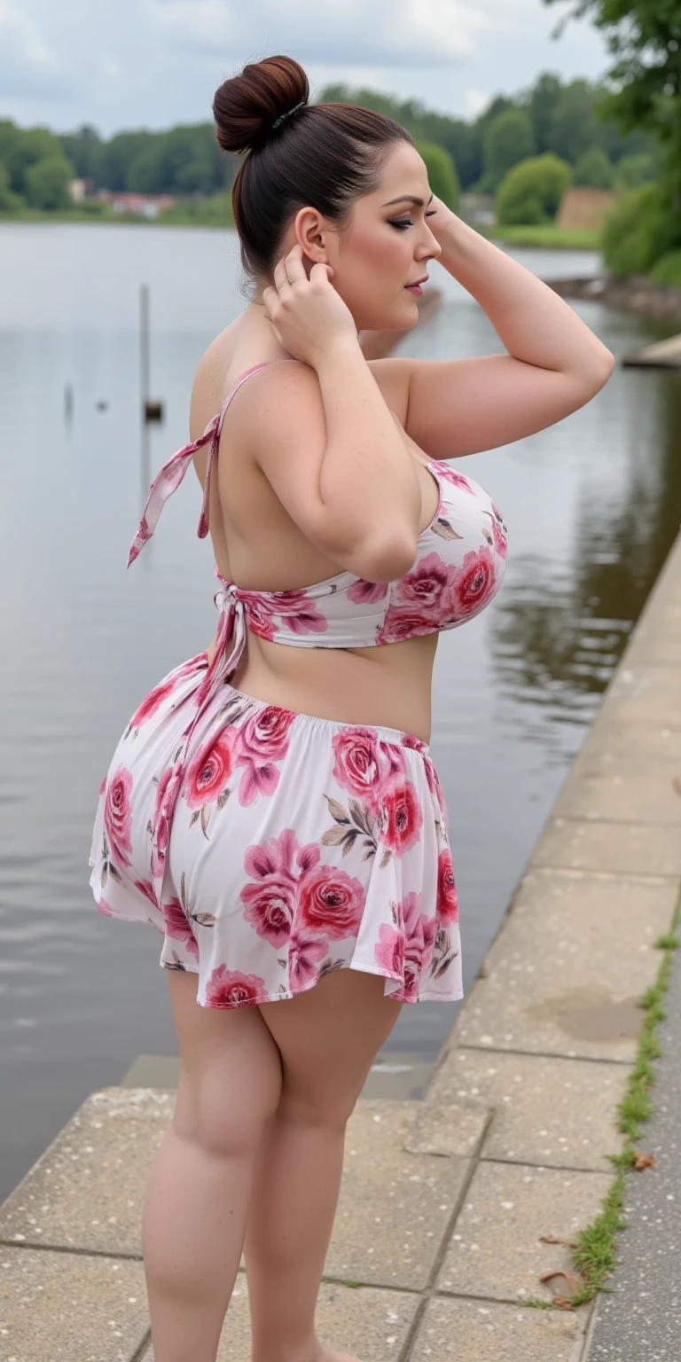 American beautiful woman sexy curvy plus size body beautiful wearing SHEIN BAE Summer Floral Beach Holiday Music Festival Date Outfit Strapless Crop Top & Sexy Bodycon Pencil Skirt Women's 2pcs/Set posing for a picture in Pilatus Luzern, full covered breasts, camera front facing, smilling face, golden hair, head to toe view, full body shot, hourglass body shape, curvy plus size body, bigger waist, busty, big hips, fleshy thighs, thick thighs, busty, full body view, head to to view, full body shot, beautiful curves, curvy model, attractive curves, attractive feminine curves, gorgeous woman, Pilatus Luzern background,