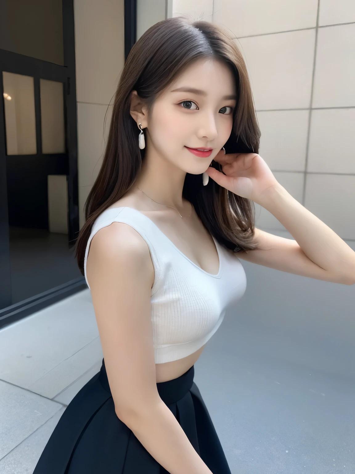 top Quority,Ultra-clear resolution,Clear eyes,plain face,s the perfect face,White skin,Perfect chest,with perfect legs,Skirts in different styles and colors,Random environment