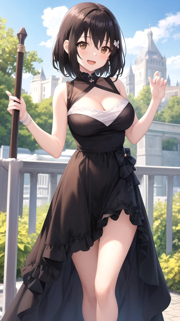 1girl, short hair, pretty face, whitening makeup, blazer uniform, summer clothes, big breasts, short sleeves, piercings, cleavage, tight skirt